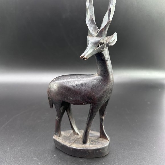 7.5" Hand Carved Dark Wooden Impala Figure Table Mantle Shelf Decor Accent - Picture 2 of 10